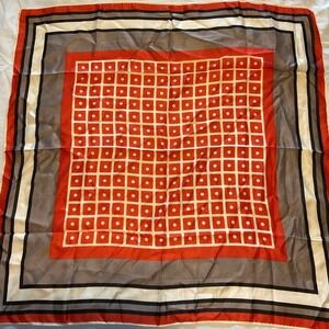 Red Whit Gray Scarf 100% acetate 22.5" x 22.5" Square Vintage VTG Art Deco Italy